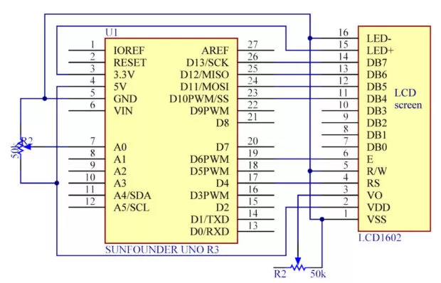 Шаг 2: Соединяем LCD1602 и SunFounder Uno