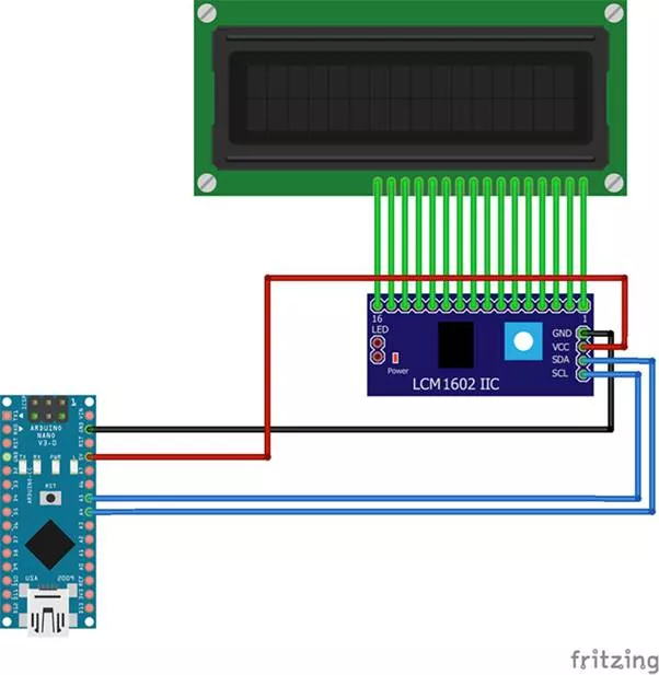 Соединения между Arduino и LCD