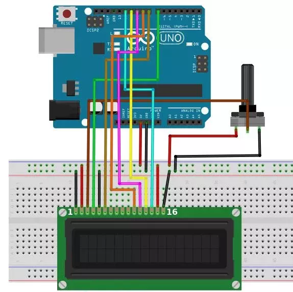 Конечные соединения между Arduino, потенциометром и устройством
