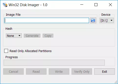 Win32DiskImager с SD-картой в качестве выбранного устройства